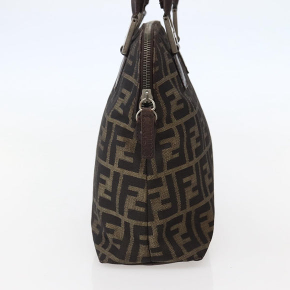 FENDI Zucca Canvas Hand Bag Brown Black Silver Auth 144082