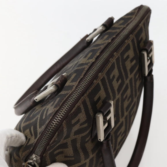FENDI Zucca Canvas Hand Bag Brown Black Silver Auth 144082