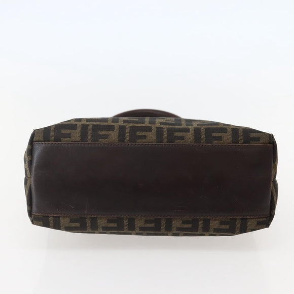FENDI Zucca Canvas Hand Bag Brown Black Silver Auth 144082