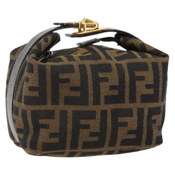 FENDI Zucca Canvas Vanity Pouch Black Brown gold Auth 144083