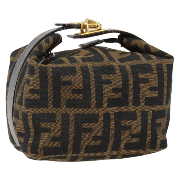 FENDI Zucca Canvas Vanity Pouch Black Brown gold Auth 144083