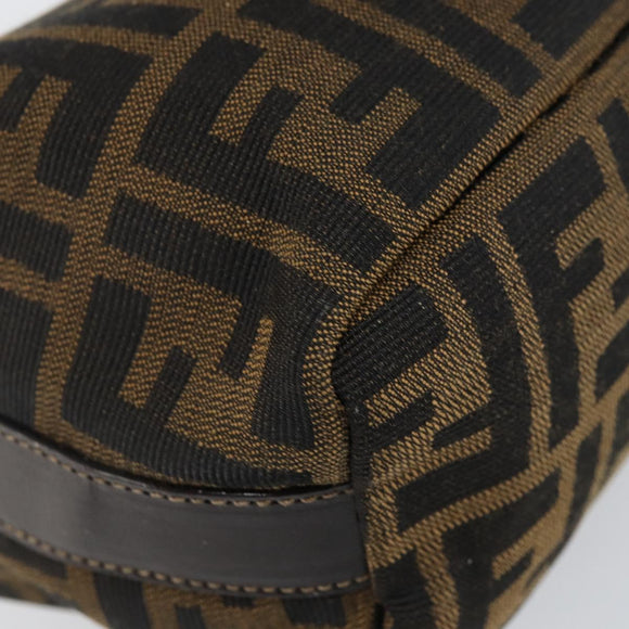 FENDI Zucca Canvas Vanity Pouch Black Brown gold Auth 144083
