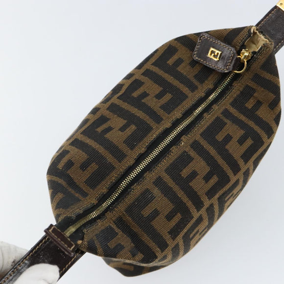 FENDI Zucca Canvas Vanity Pouch Black Brown gold Auth 144083