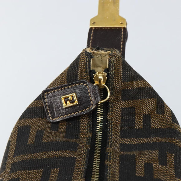 FENDI Zucca Canvas Vanity Pouch Black Brown gold Auth 144083