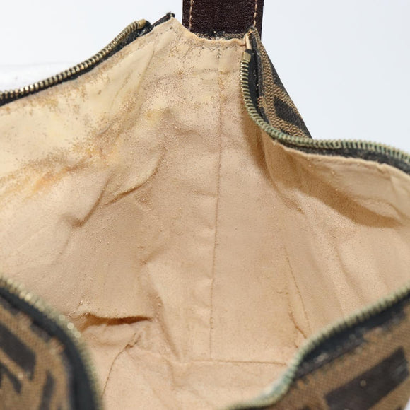 FENDI Zucca Canvas Vanity Pouch Black Brown gold Auth 144083