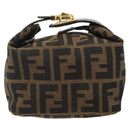 FENDI Zucca Canvas Vanity Pouch Black Brown gold Auth 144083-2