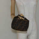 FENDI Zucca Canvas Vanity Pouch Black Brown gold Auth 144083-20