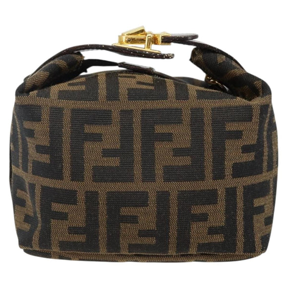 FENDI Zucca Canvas Vanity Pouch Black Brown gold Auth 144083