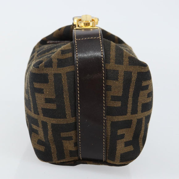FENDI Zucca Canvas Vanity Pouch Black Brown gold Auth 144083
