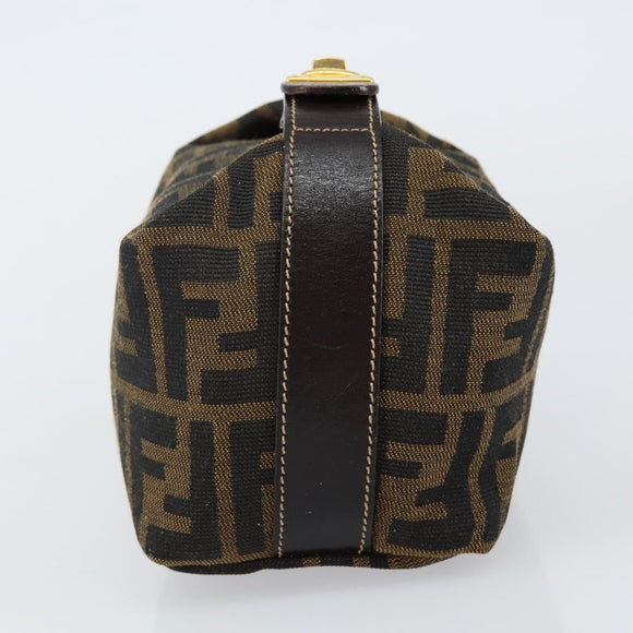 FENDI Zucca Canvas Vanity Pouch Black Brown gold Auth 144083