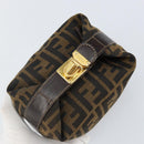 FENDI Zucca Canvas Vanity Pouch Black Brown gold Auth 144083-6