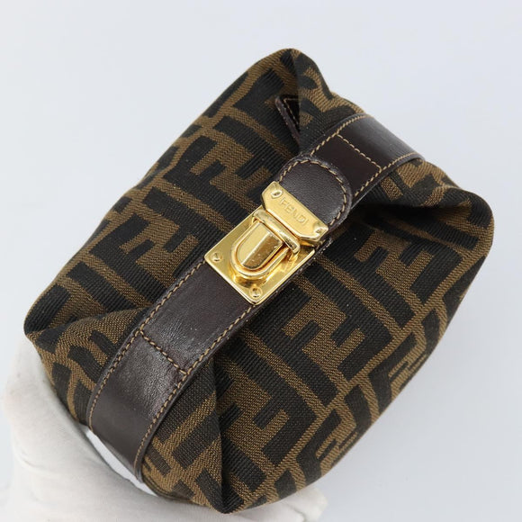 FENDI Zucca Canvas Vanity Pouch Black Brown gold Auth 144083