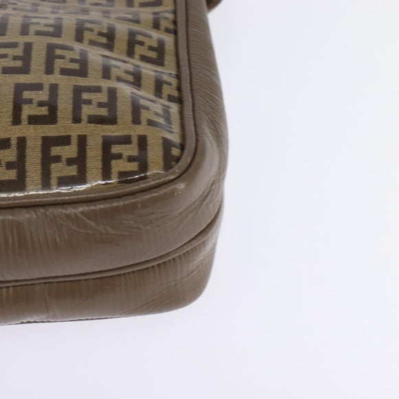 FENDI Zucchino Canvas Shoulder Bag Enamel Beige Auth 144084