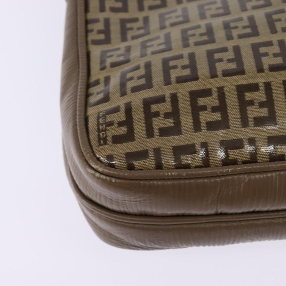 FENDI Zucchino Canvas Shoulder Bag Enamel Beige Auth 144084