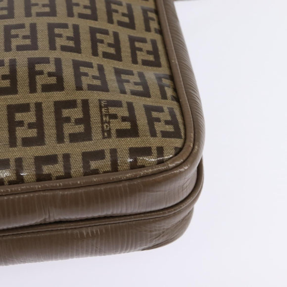 FENDI Zucchino Canvas Shoulder Bag Enamel Beige Auth 144084