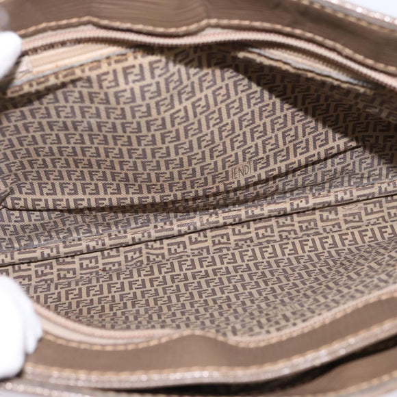 FENDI Zucchino Canvas Shoulder Bag Enamel Beige Auth 144084