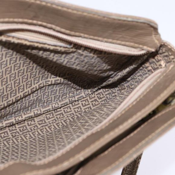 FENDI Zucchino Canvas Shoulder Bag Enamel Beige Auth 144084