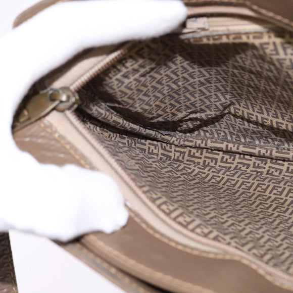 FENDI Zucchino Canvas Shoulder Bag Enamel Beige Auth 144084