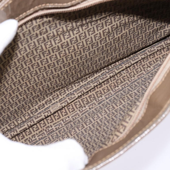 FENDI Zucchino Canvas Shoulder Bag Enamel Beige Auth 144084