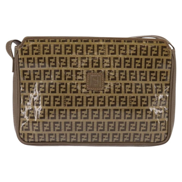 FENDI Zucchino Canvas Shoulder Bag Enamel Beige Auth 144084