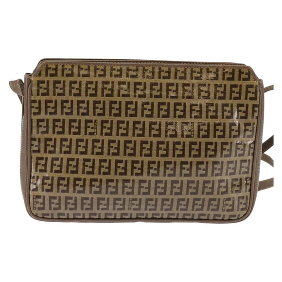 FENDI Zucchino Canvas Shoulder Bag Enamel Beige Auth 144084