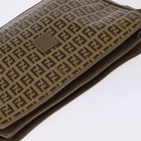 FENDI Zucchino Canvas Shoulder Bag Enamel Beige Auth 144084