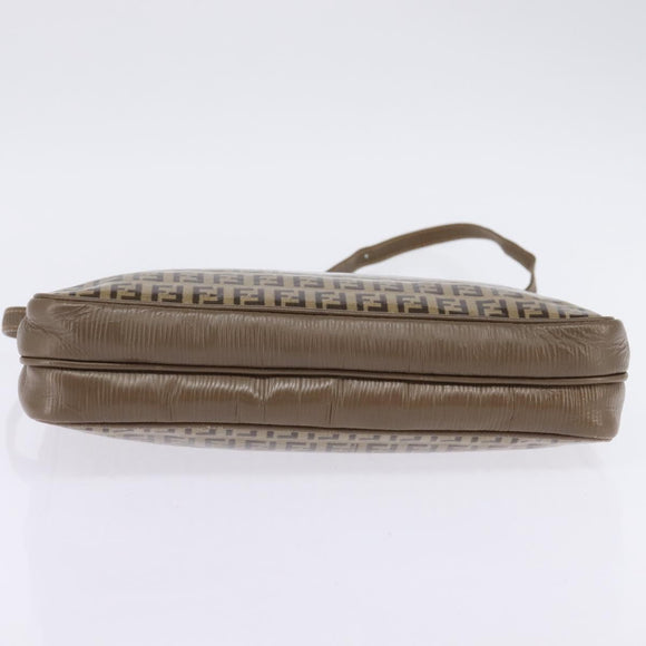 FENDI Zucchino Canvas Shoulder Bag Enamel Beige Auth 144084
