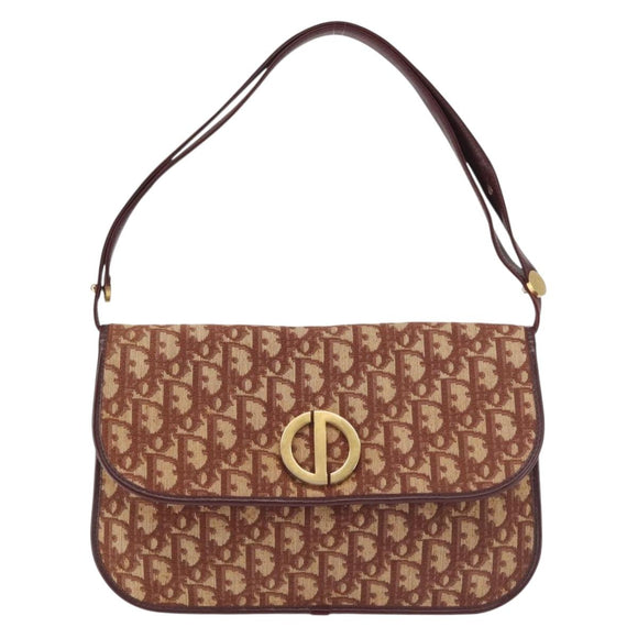 Christian Dior Trotter Canvas Shoulder Bag Red Gold Auth 144089