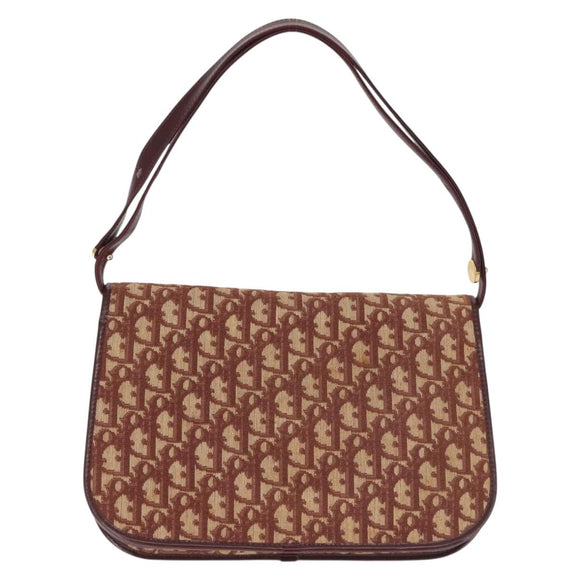 Christian Dior Trotter Canvas Shoulder Bag Red Gold Auth 144089