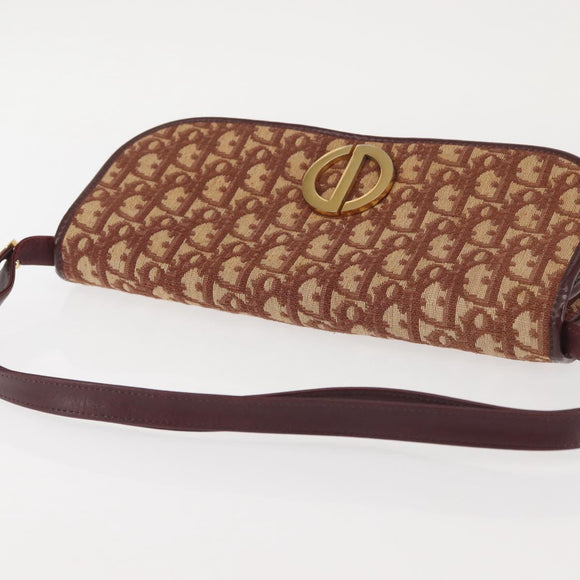 Christian Dior Trotter Canvas Shoulder Bag Red Gold Auth 144089