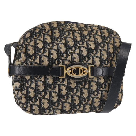 Christian Dior Trotter Canvas Shoulder Bag Navy Gold Auth 144091