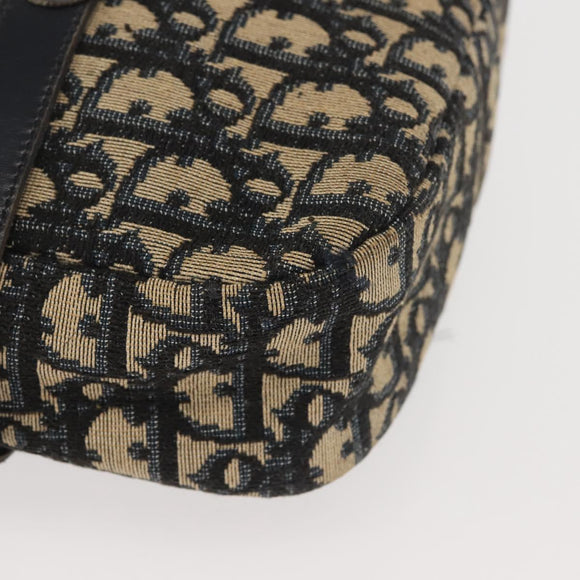 Christian Dior Trotter Canvas Shoulder Bag Navy Gold Auth 144091