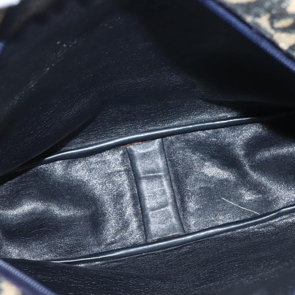 Christian Dior Trotter Canvas Shoulder Bag Navy Gold Auth 144091