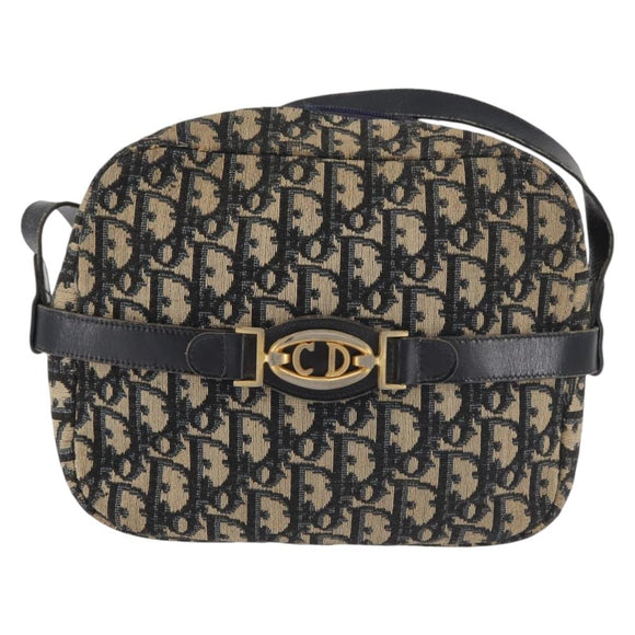 Christian Dior Trotter Canvas Shoulder Bag Navy Gold Auth 144091