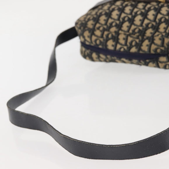Christian Dior Trotter Canvas Shoulder Bag Navy Gold Auth 144091