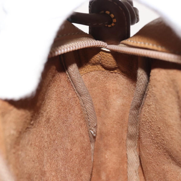 LOEWE Anagram Shoulder Bag Leather Beige Gold Auth 144092