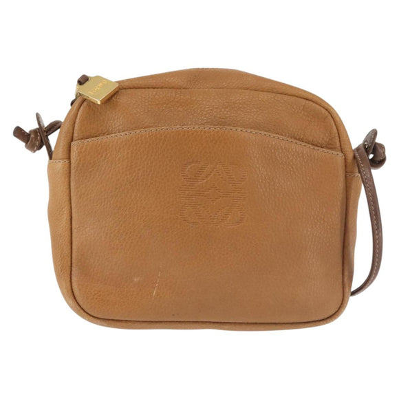 LOEWE Anagram Shoulder Bag Leather Beige Gold Auth 144092