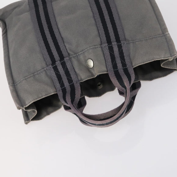HERMES Fourre Tout PM Hand Bag Canvas 3 Set Gray Red Auth 144094