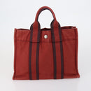 HERMES Fourre Tout PM Hand Bag Canvas 3 Set Gray Red Auth 144094-16