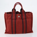 HERMES Fourre Tout PM Hand Bag Canvas 3 Set Gray Red Auth 144094-17