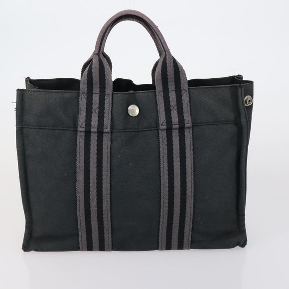 HERMES Fourre Tout PM Hand Bag Canvas 3 Set Gray Red Auth 144094