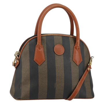 FENDI Pecan Canvas Hand Bag PVC 2way Black Brown Auth 144125