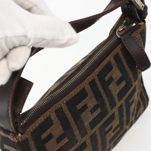 FENDI Zucca Canvas Hand Bag Brown Black Auth 144126