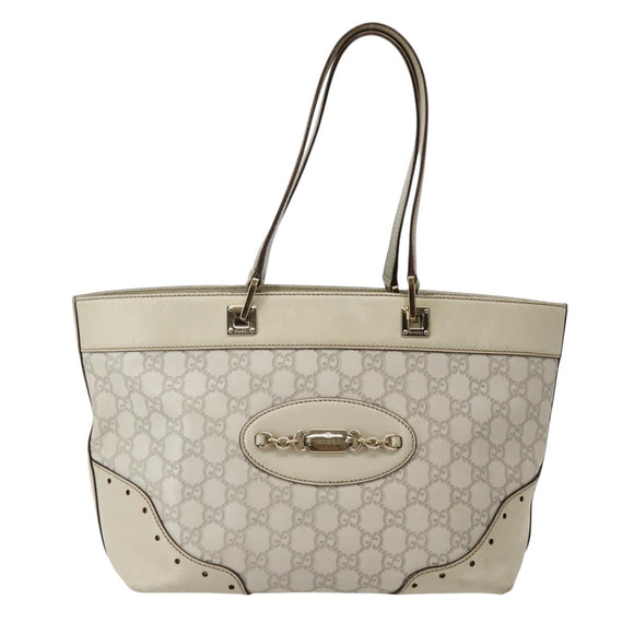 GUCCI GG Canvas Guccissima Tote Bag Leather White Gold 145993 Auth 144130
