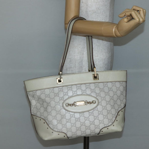GUCCI GG Canvas Guccissima Tote Bag Leather White Gold 145993 Auth 144130