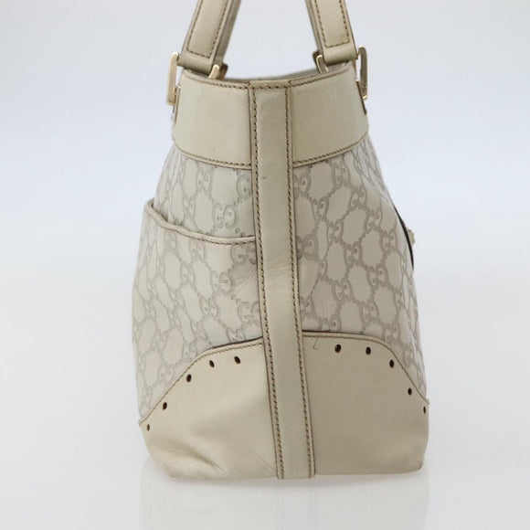 GUCCI GG Canvas Guccissima Tote Bag Leather White Gold 145993 Auth 144130