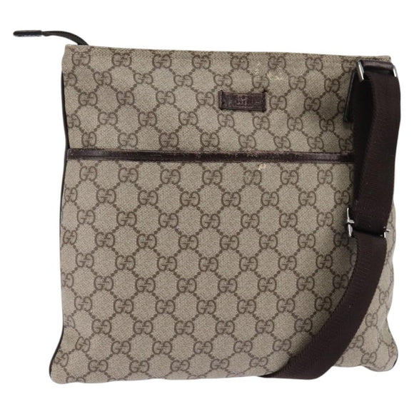 GUCCI GG Supreme Shoulder Bag PVC Beige Silver 141626 Auth 144131