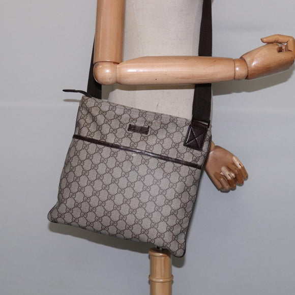 GUCCI GG Supreme Shoulder Bag PVC Beige Silver 141626 Auth 144131