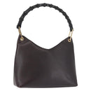 GUCCI Bamboo Shoulder Bag Leather Dark Brown Gold 001 3008 Auth 144134-1