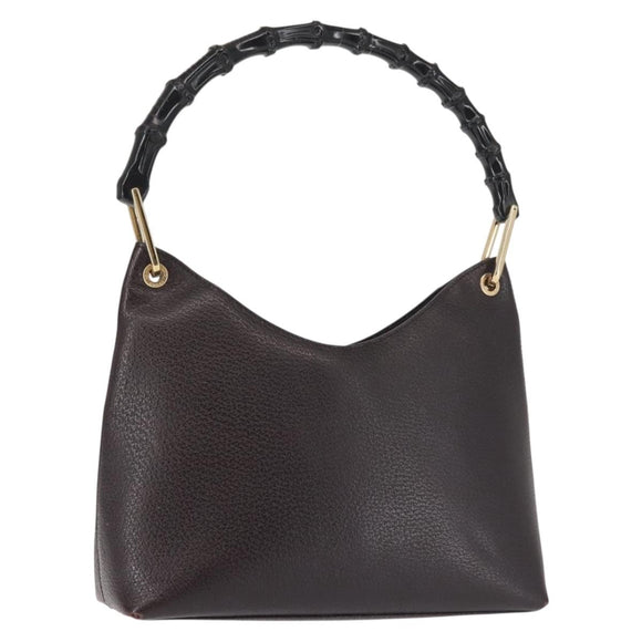 GUCCI Bamboo Shoulder Bag Leather Dark Brown Gold 001 3008 Auth 144134